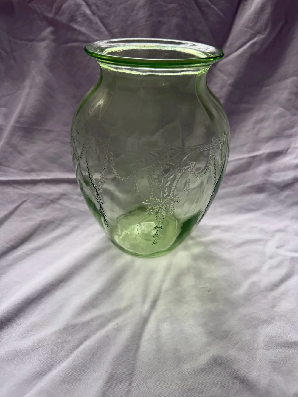 Uranium Depression Glass Vase 7 3/4